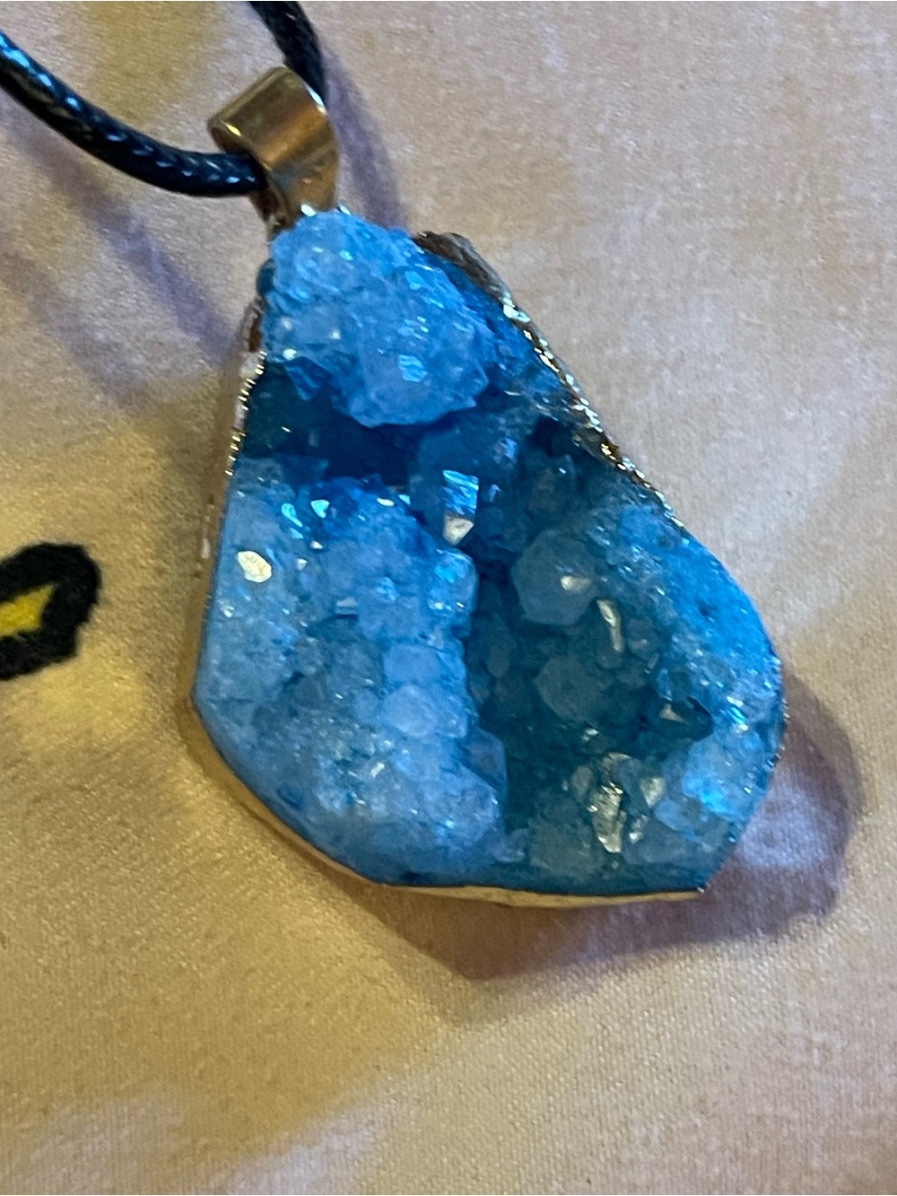 Natural Blue Druzy Crystal Pendant